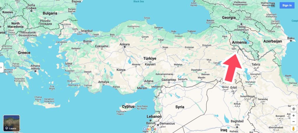 Turkey map with location of Noah's Ark